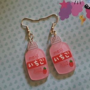 Kawaii Pink strawberry drink earrings
